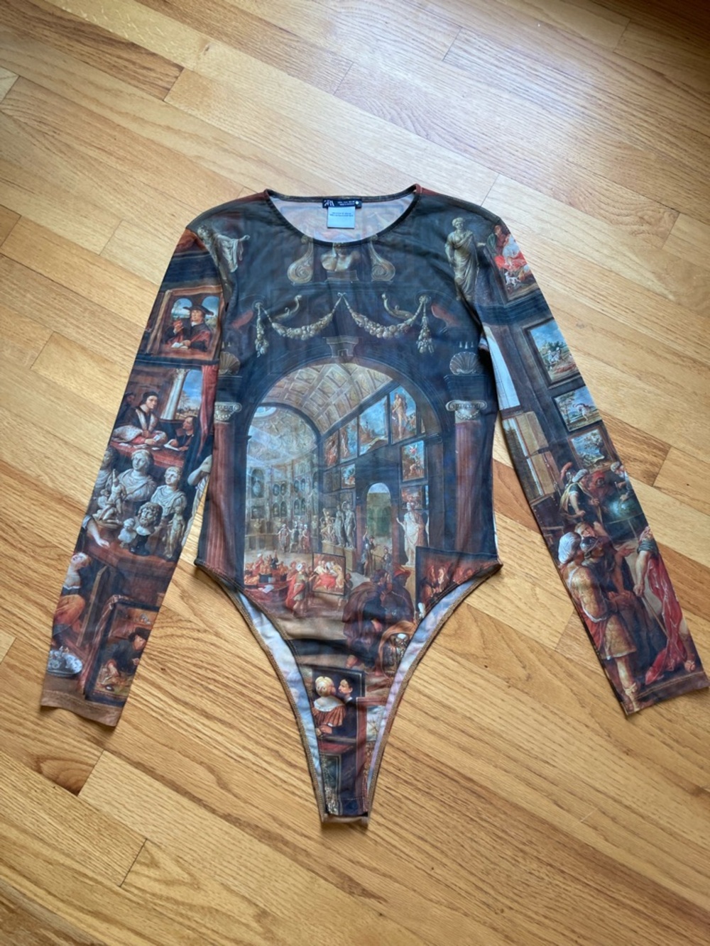ZARA Renaissance Art Studio of Apelles Sheer Mesh Long Sleeve Bodysuit - Picture 3 of 14
